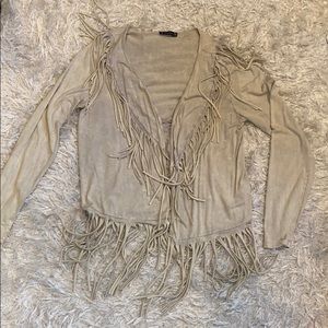 T Party Fringe Open Sweater